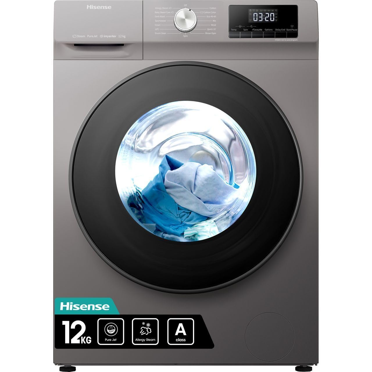 Hisense WFQA1214EVJMT 12kg Washing Machine with 1400 rpm - Titanium - A Rated