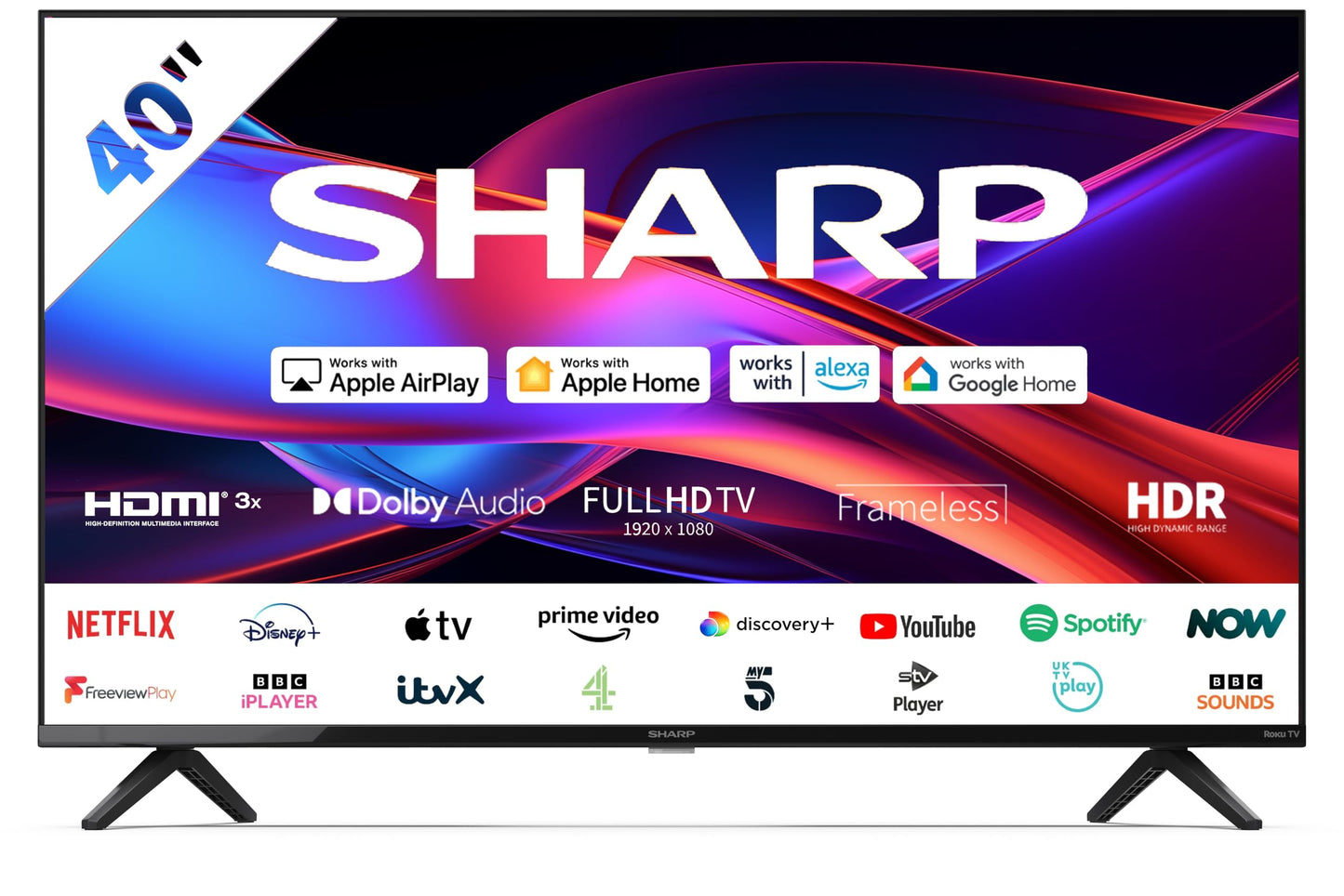 SHARP 40GD2225K 40" Full HD Roku Smart TV โ Frameless LED