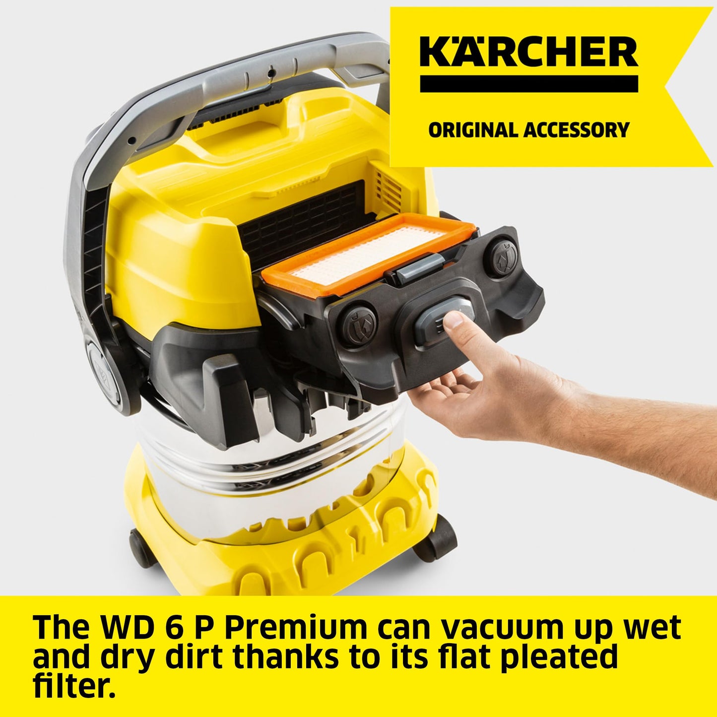 Kärcher 1.628-378.0, WD 6 P Premium Wet & Dry Vacuum Cleaner, Yellow, 1300 W, 30 liters