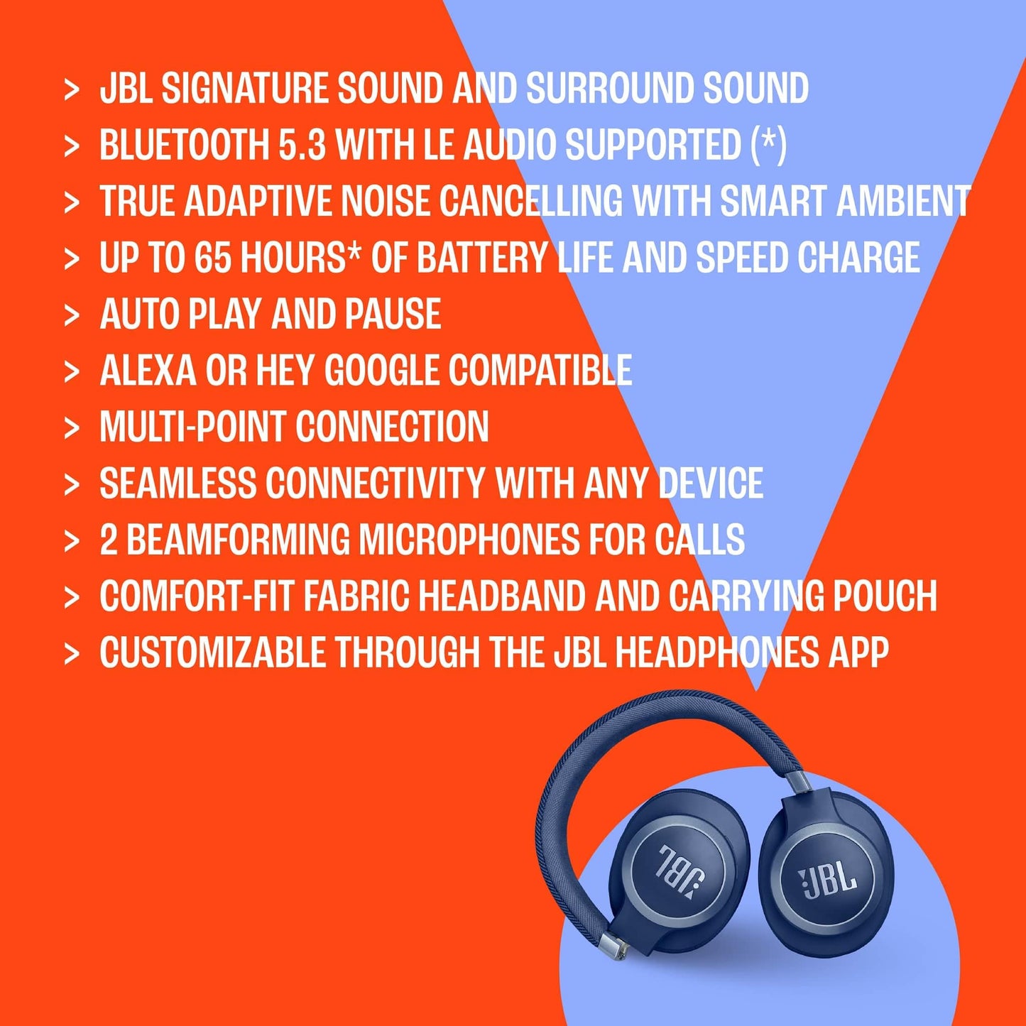 JBL Live 770 NC Wireless Over-Ear Headphones with Noise-Cancelling Technology and 65-Hour Battery Life, Black