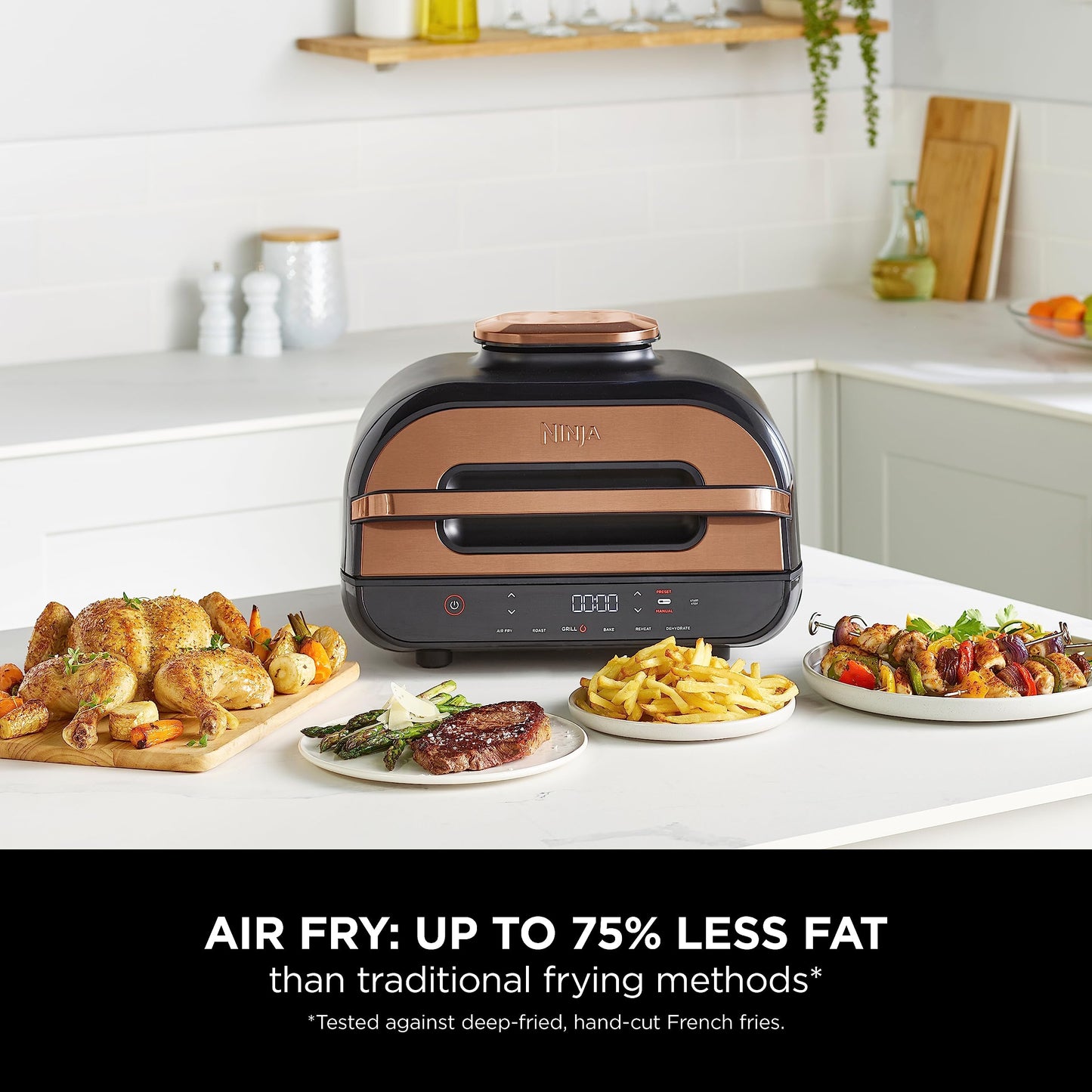 Ninja Foodi MAX Health Grill & Air Fryer with Digital Cooking Probe, 6-in-1; Grill, Fry, Bake