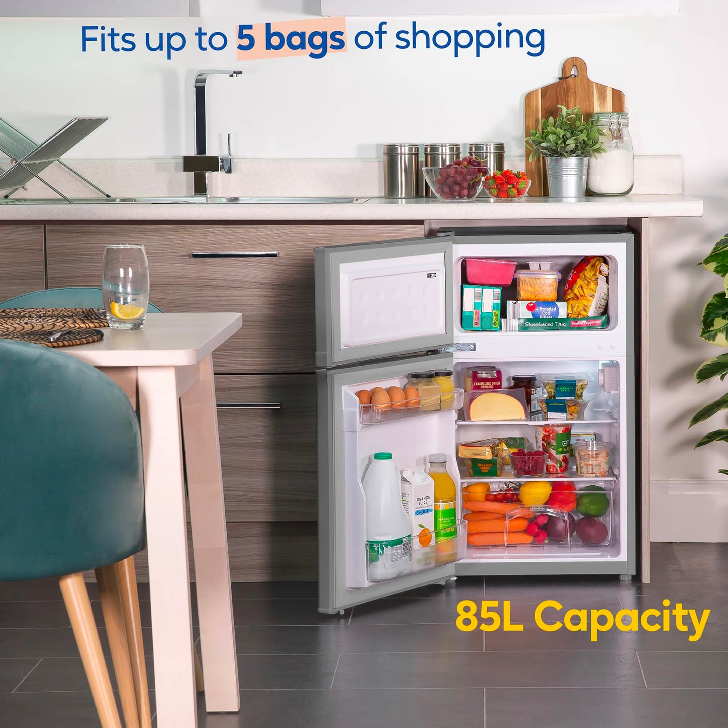 Russell Hobbs Undercounter Fridge Freezer 48cm Wide 85 Litre Total Capacity 61L/24L, LED Light