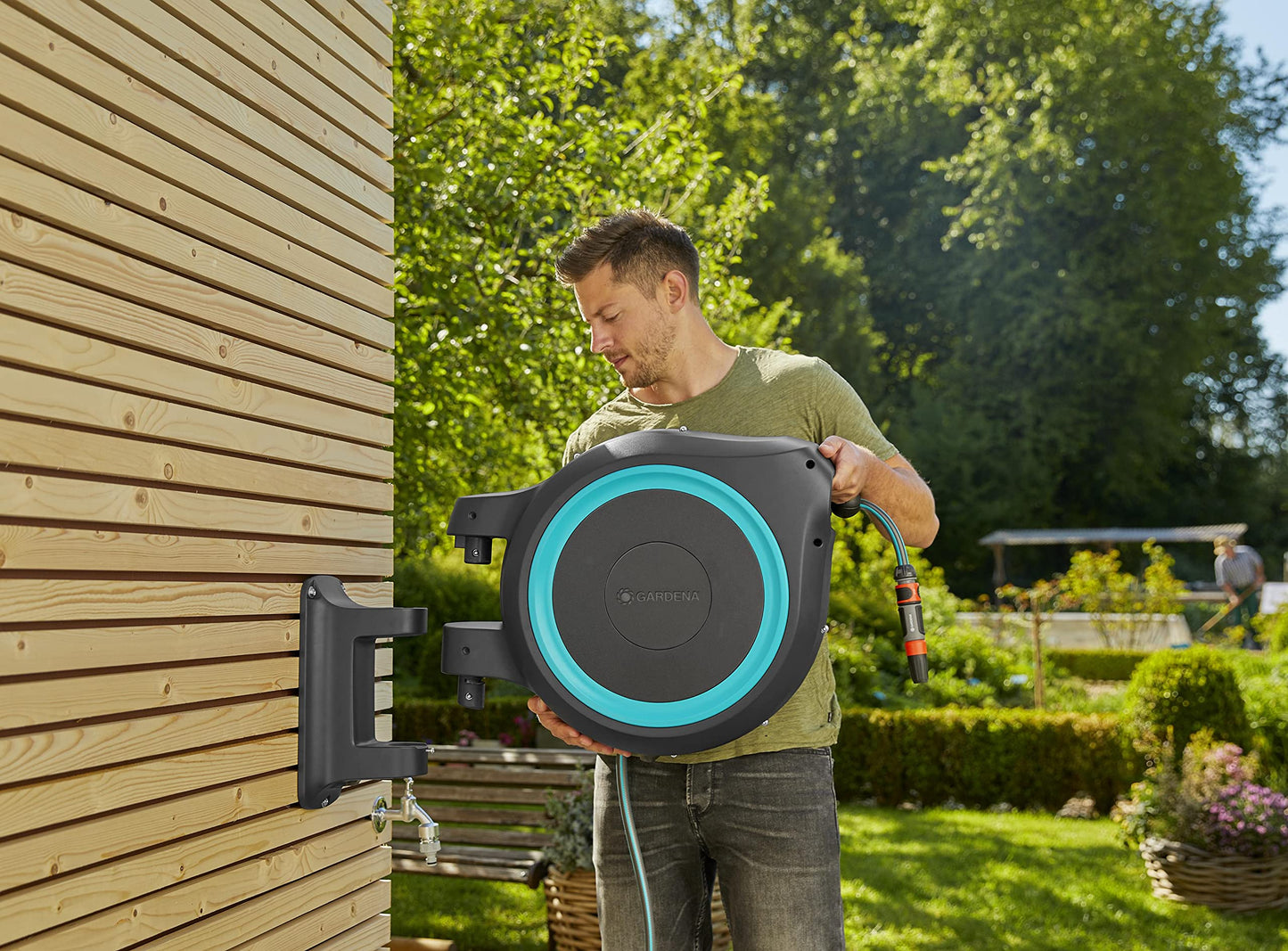 GARDENA (18630) Retractable Garden Hose Reel 115' ft, Wall Mounted