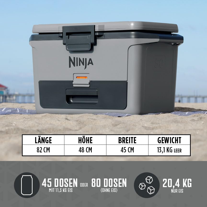 Ninja FrostVault Hard Cooler 47L, Premium Insulated Cool Box, Holds Ice Up to 6 Days, Built-in Dry Storage Drawer