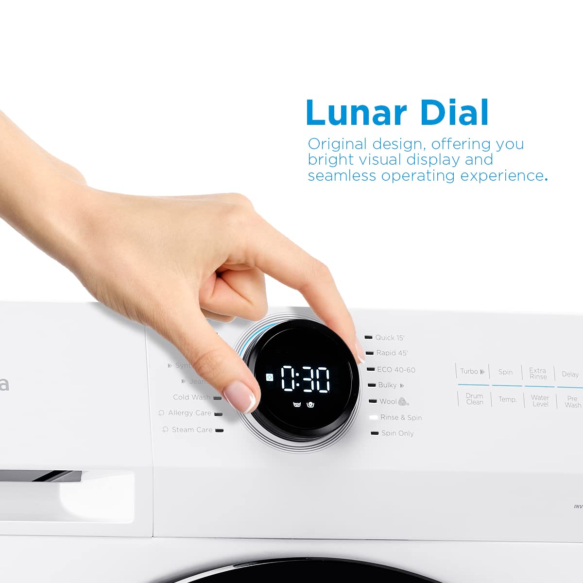 Midea MF200W70B/E Freestanding Washing Machine, BLDC Motor, Bright LED Display, Health Guard, Steam