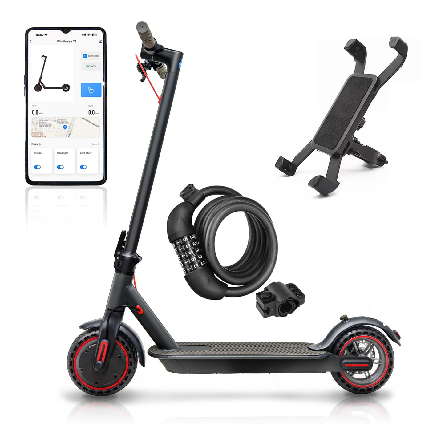 LOFIR 8.5" Aluminum Alloy Folding Electric Scooter Connectivity App Legal for Road Including Lock Function Load
