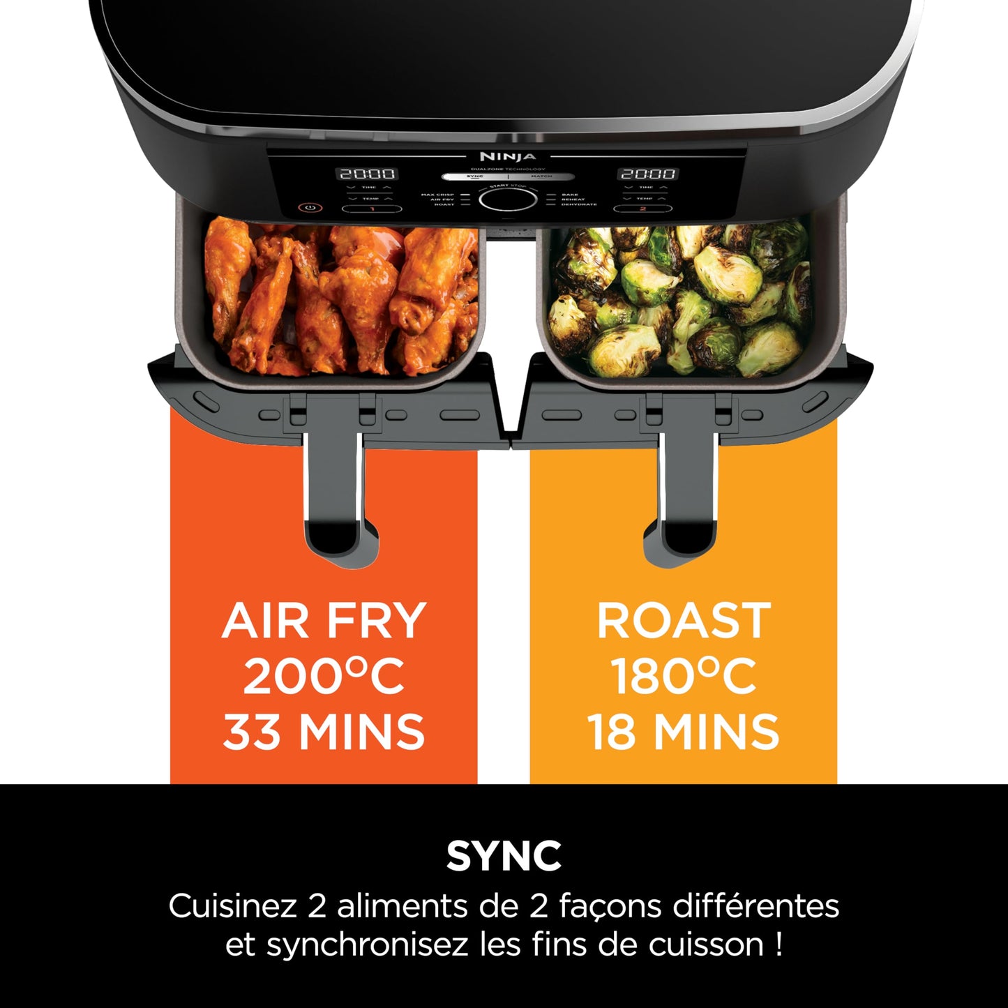 Ninja Foodi MAX Dual Zone Hot Air Fryer [AF400EU] 9.5 L Capacity, 2 Compartments